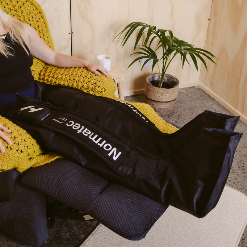 NormaTec compression boots session at Ruku Wellness Studio